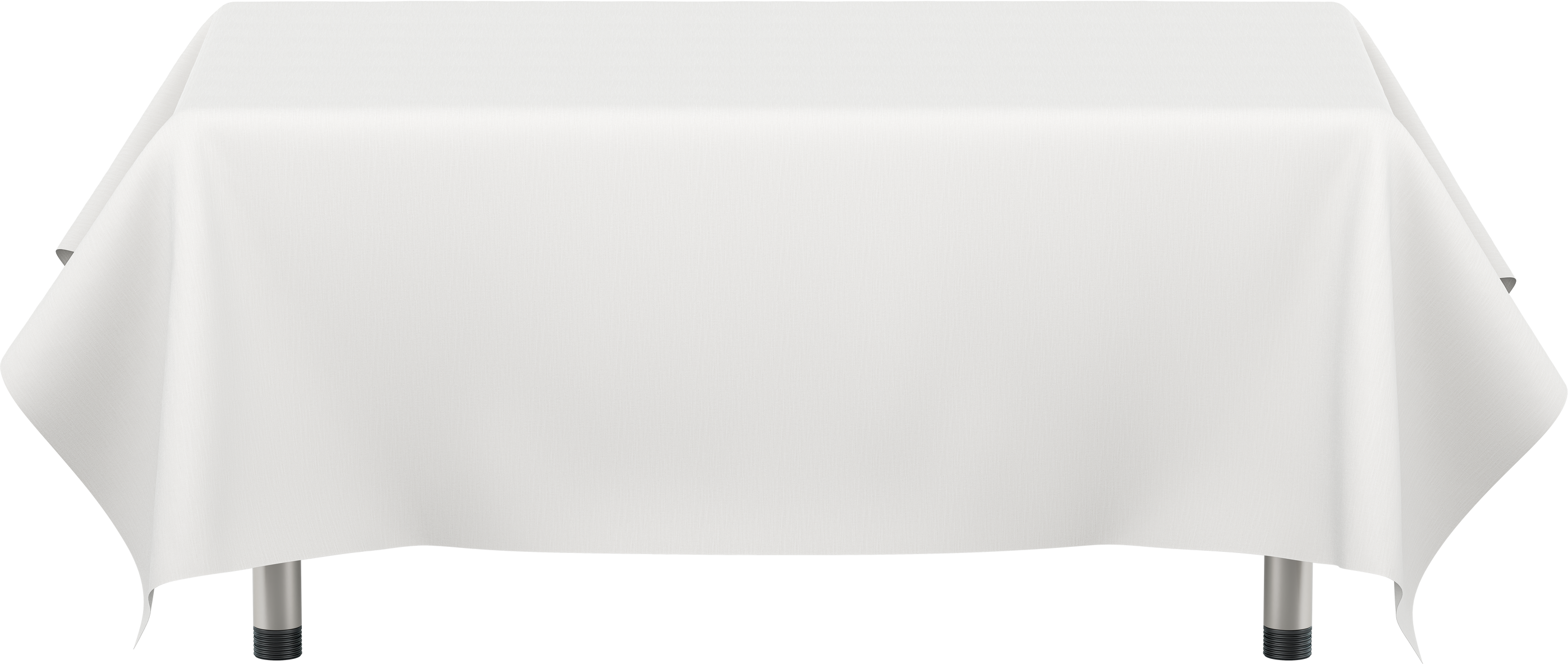 Long, empty rectangular table with transparent table cloth. 3D rendering isolated on transparent background